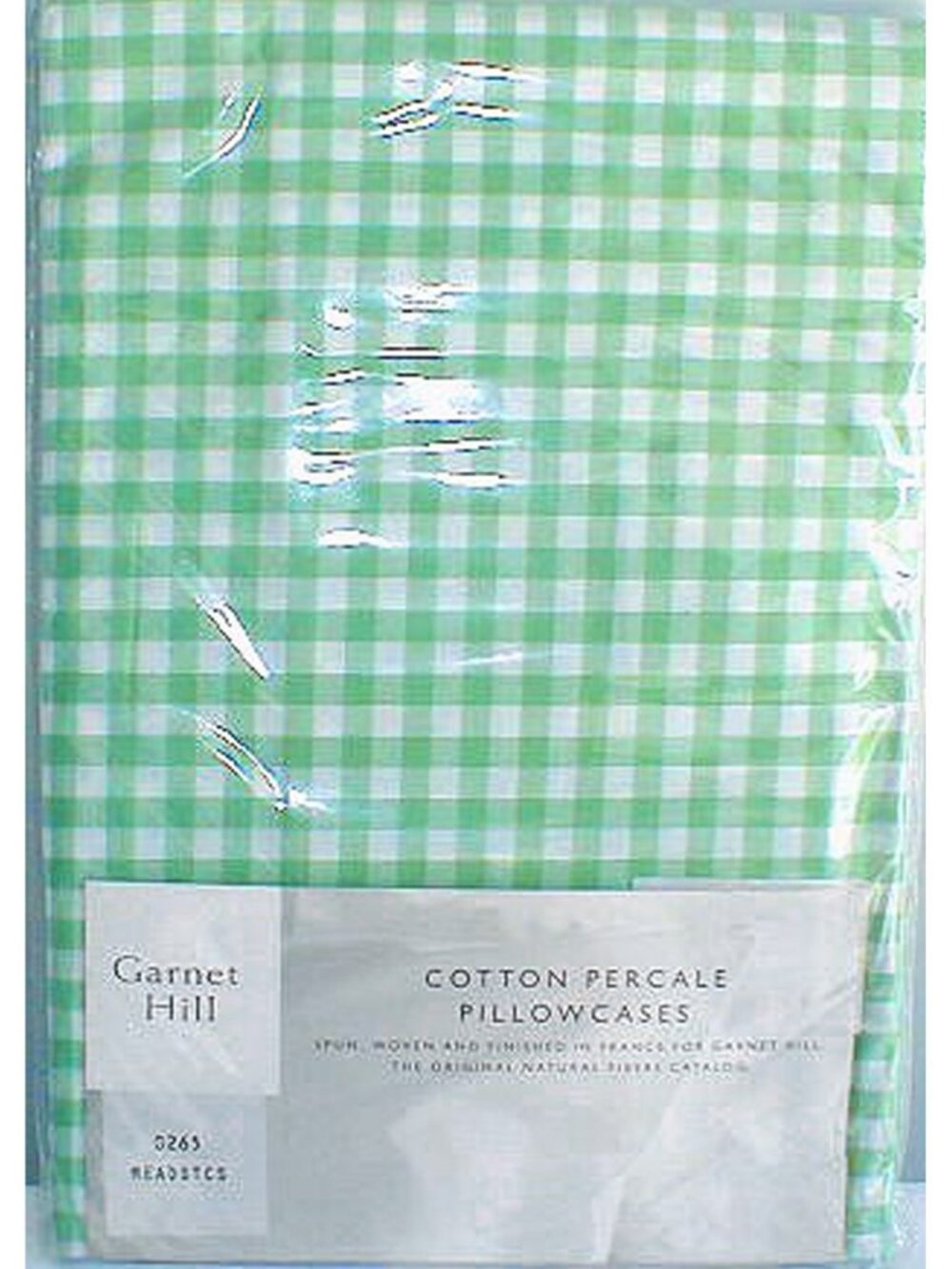 NEW Vintage Garnet Hill Pillowcases! Standard White & Green Plaid Made in France
